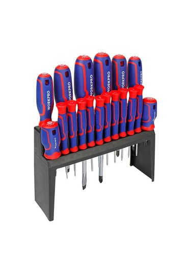 Workpro Wp200506 18 Parça Duvar Askı Aparatlı Profesyonel Cr-v Manyetik Tornavida Seti Fr Wp200506