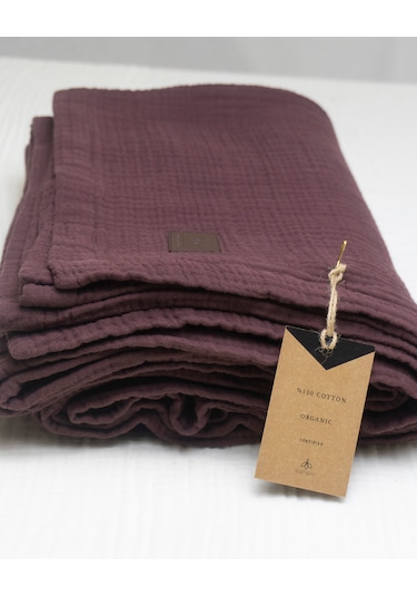 4 Katlı Müslin Yatak Örtüsü - Battaniye Pike %100 Organik Pamuk Dört Mevsim Yumuşak Çift Kişilik Bordo