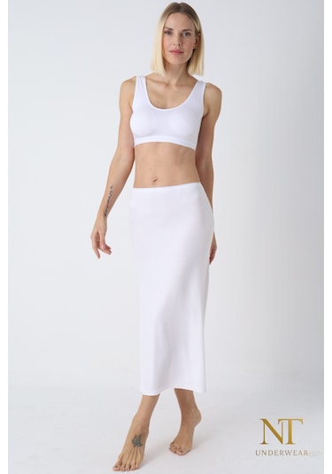 Nt Underwear Bambu Uzun Etek Astarı, Maxi Jupon Doğal Kumaş, Modern Kalıp. Beyaz