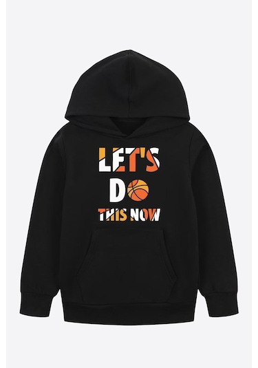 2'li Let's Do-do More Baskılı Erkek Çocuk Kanguru Cepli Kapüşonlu Siyah-gri Sweatshirt Siyah - Gri5