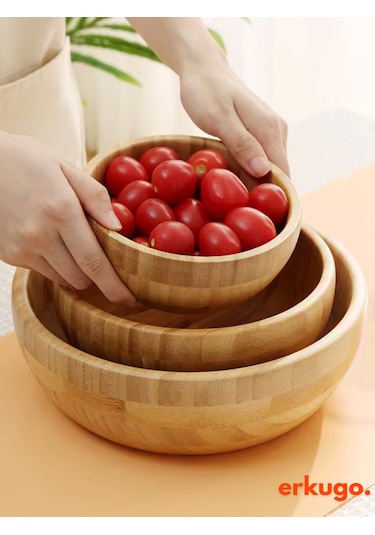 Bambu 3 Lü Salata Kasesi, Sunum Kasesi, Dekoratif Kase, İskandinav Kase