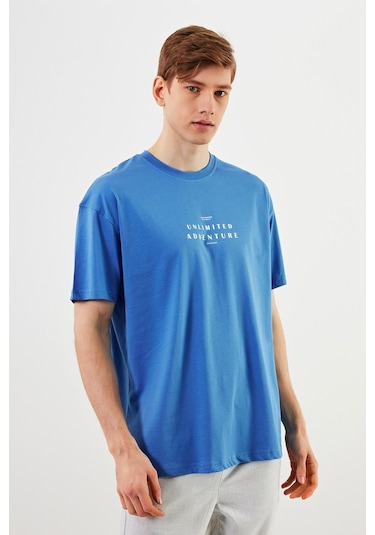 Leo Erkek Oversize Tshirt Pamuk Bisiklet Yaka Baskı Detaylı Basic Tişört Mtlce82 Mavi Leo Erkek Oversize Tshirt Pamuk Bisiklet Yaka Baskı Detaylı Basic Tişört Mtlce82 Mavi