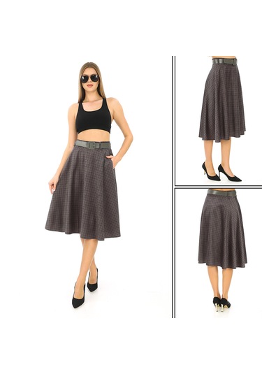 Soralline Kadın Etek 70 Cm Boyunda Astarlı Kışlık 780 Fantazigri Gri