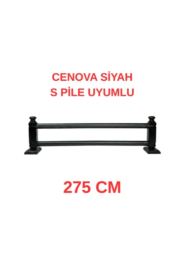 Cenova S Pile Ve Perde Düğmesi Uyumlu Çetray Çift Raylı Modern Ahşap Rustik Siyah 275 Cm Siyah