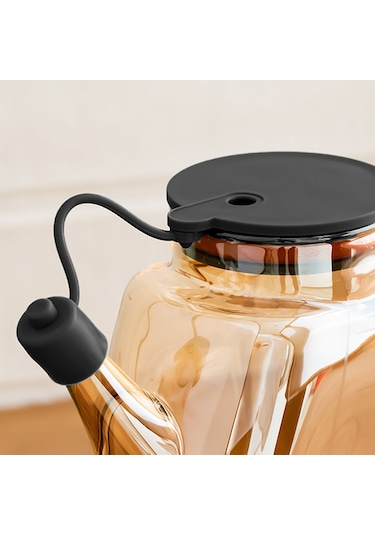 Porsima 3855-1 Şeffaf Borosilikat Cam Zeytinyağ Şişesi - Yağlık Ve Sirkelik Siyah 1lt Siyah-şeffaf