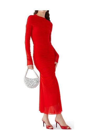 Mugler Pileli Kısa Mesh Etek Kırmızı