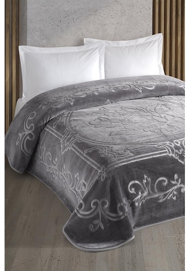 Taç Kristal Emboss Çift Kişilik Battaniye Antrasit Antrasit