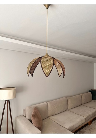 Modern Hazeran Görünümlü Yapraklı Çiçek Şeklinde Bohem Rustik Avize - Kahverengi Kahverengi