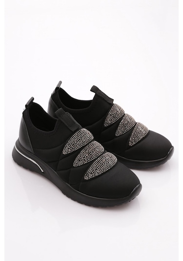 Dgn 222 Kadin Kalin Taban Baklava Desenli Sneaker Ayakkabi 222-2494-R11318 Siyah