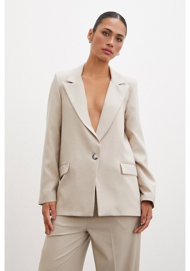 Never More Tek Düğmeli Blazer Ceket Bej Bej