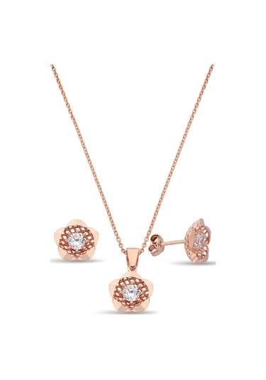 925 Ayar Gümüş Rose Çiçek Set - 67018601 Rose Gold