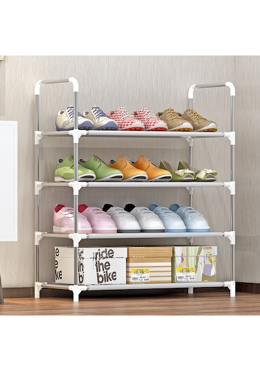 Tenfowee 4 Katmanlı Pratik Ayakkabı Rafı - Paslanmaz Boru Ve Dokumasız Kumaş İle Dayanıklı Depolama Çözümü Gri