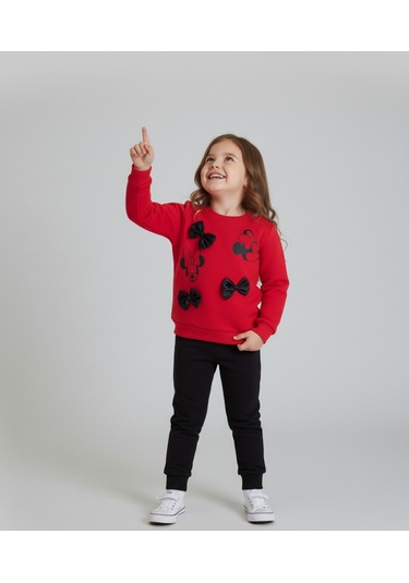 Minnie Mouse Baskılı Ve Fiyonk Detaylı Kırmızı Sweatshirt Siyah Eşofman Altı Kız Çocuk Takımı Kırmızı Minnie Mouse Baskılı Ve Fiyonk Detaylı Kırmızı Sweatshirt Siyah Eşofman Altı Kız Çocuk Takımı Kırmızı