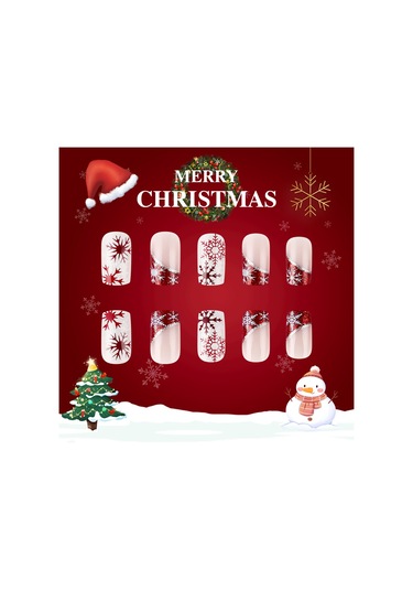 Kısa Parlak Kare Tırnaklar Yeni Noel Kırmızı Ve Beyaz Degrade Simli Şeritler Çıkarılabilir Giyilebilir Tırnak Sanatı 24 Parça Dahil Araçlar Ys424