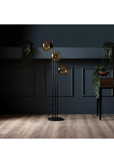 Fera 3 Glop Cam Başlıklı Siyah Lambader Sarı