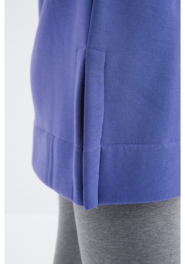 Tommy Life Eflatun Reglan Kol Basic Kapüşonlu Oversize Sweatshirt Tunik - 97242 Eflatun