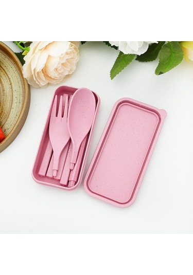 Pembe Taşınabilir Katlama Seyahat Sofra Seti Mini Kutu Ile Çatal Kaşık Çubuklarını Sofr Taşınabilir Çatal Bıçak Kaşık Tk. 56470320 Pembe