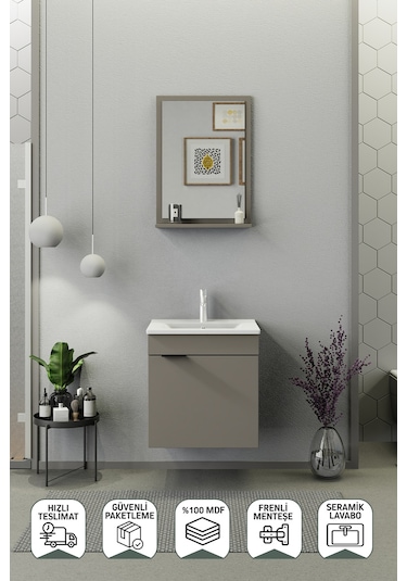Biani Fix Arya 55 Cm Banyo Dolabı,Seramik Lavabolu, Aynalı,Lavabo Dahil,Mdf,Latte Biani Fix Arya 55 Cm Banyo Dolabı,Seramik Lavabolu, Aynalı,Lavabo Dahil,Mdf,Latte