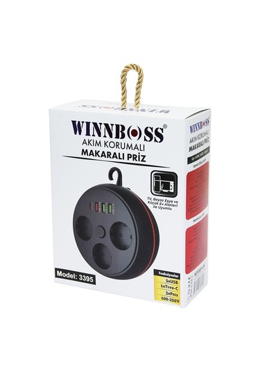 Wınboss 3395 Akım Korumalı Makaralı 2m Kablolu 3 Prizli 3 Usb 1 Type-c Priz 2m