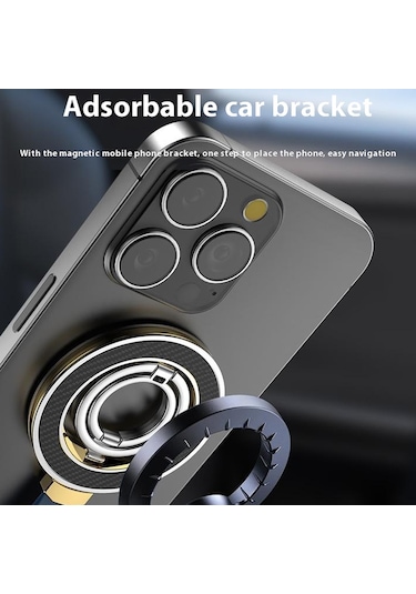 Çinko Alaşımlı Silikon Manyetik Tutucu Halka Toka Karbon Fiber Desen Dönen Çift Taraflı Manyetik Telefon Kickstand - Siyah