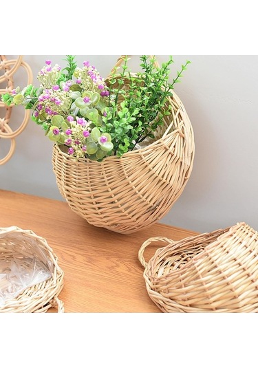 Pazly Tutucu Suntek Sepet Ev Ekici Duvar Dekor Çap-20cm Bitkiler Asılı Js Bej