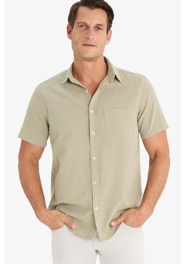 DeFacto %100 Pamuk Regular Fit Yazlık Polo Yaka Keten Görünümlü Kısa Kollu Gömlek D7551AX25SPKH404 DeFacto %100 Pamuk Regular Fit Yazlık Polo Yaka Keten Görünümlü Kısa Kollu Gömlek D7551AX25SPKH404