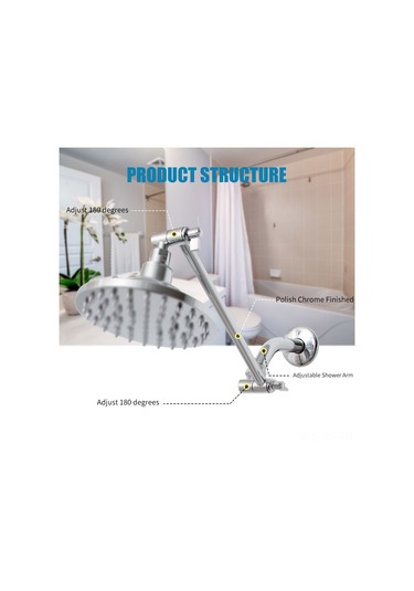 Yunboo Brass G1/2 Banyo Duş Kolu Uzantısı - 11 İnç Açı Ayarlanabilir 180 - Krom Kaplama - Ev/otel Kullanıma Uygun Diğer