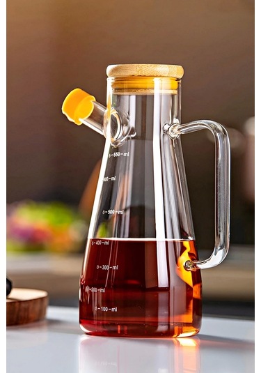 Bambu Kapaklı Cam Yağdanlık Vakumlu Borosilikat Cam Sirkelik Zeytinyağı Şişesi Yağlık 900 Ml.