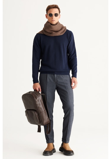 Altinyildiz Classics Erkek Lacivert Standart Fit Normal Kesim Yarım Balıkçı Yaka Pamuklu Triko 4A4921100008LACS Lacivert