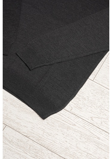 Woolen World Bisiklet Yaka Battal Büyük Boy Yünlü Triko Kazak Antrasit