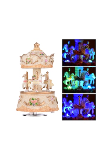 Sarı Ammoon Müzik Kutusu Atlıkarınca At Tek Boynuzlu At Renk Değişimi Led Işık Işıklı Dönen En Iyi Hediye