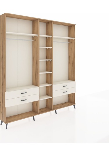 Arges Dolap 10 Raflı 4 Çekmeceli 2 Askılı 220x30x243 Çam-aytaşı/aytaşı Aytası/aytası