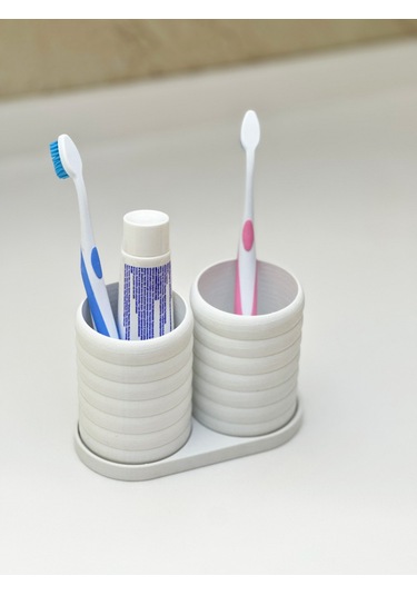 Modern Banyo Düzenleyici V2 - Diş Fırçalık Seti - Ikili Set - Beyaz - 10cm Beyaz
