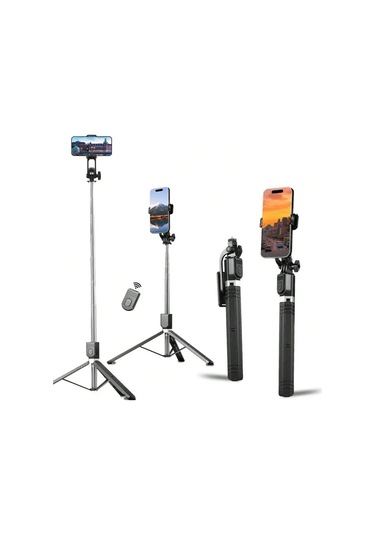 170 Cm Selfie Çubuğu Tripod Kablosuz Uzaktan Kumandalı Geri Çekilebilir Black
