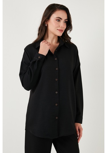 Lela Keten Karışımlı Regular Fit Lastikli Bel Uzun Kollu Alt Üst Bayan Takım 6696622 Siyah