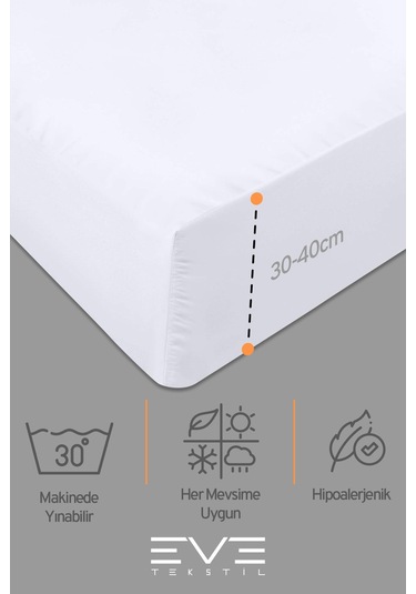 Eve Tekstil Fitted Yüksek Kaliteli Penye Kumaş Tek Kişilik Lastikli Çarşaf Beyaz