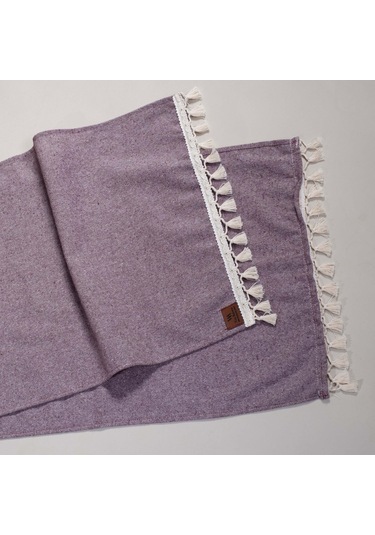 Vivamaison Bordo Düz Püsküllü Pamuk Kumaş 45X150 CM Runner