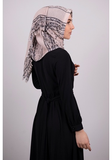 Pudra Pratik Hazır Geçmeli Tesettür Eşarp Kesik Elyaf Piliseli Çi (545491633) Pudra
