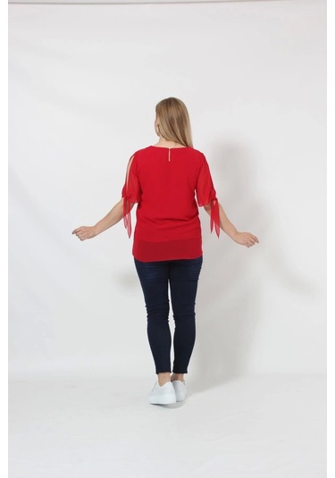 3173k Kırmızı Kolu Bağlama Detaylı Bluz Kırmızı