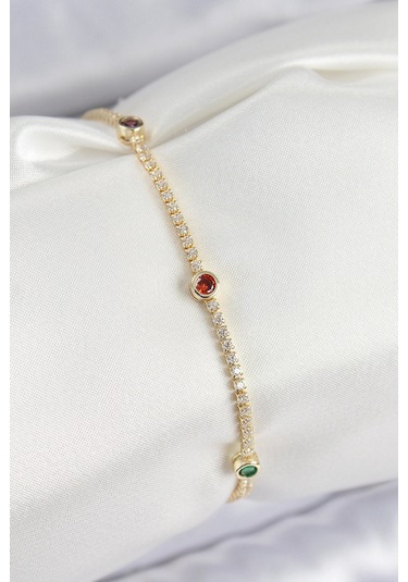 Pirinç Zirkon Taşlı Asorti Model Gold Renk Kadın Bilekilk - Tj-bb7664 Çok Renkli
