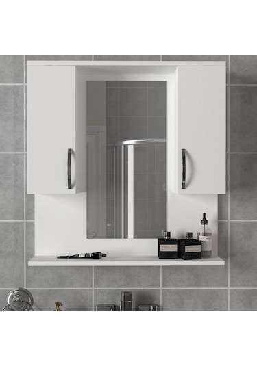 Dekorister Tiger Aynalı Banyo Etajer Beyaz Çok Renkli