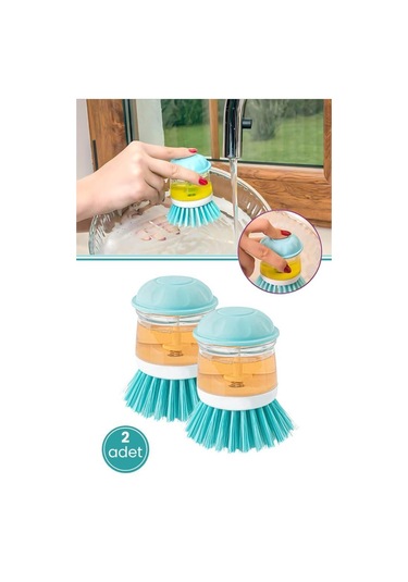 2 Adet Deterjan Hazneli Bulaşık Fırçası, Basmalı Mutfak Banyo Temizlik Yıkama Fırçası 2 Li Set