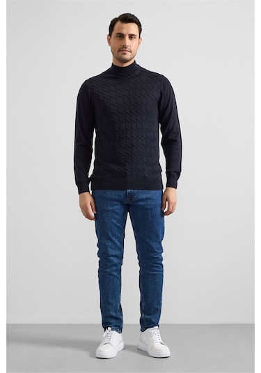 Süvari Lacivert Regular Yarım Balıkçı Yaka Kazak Tr2013700495-m09 Lacivert