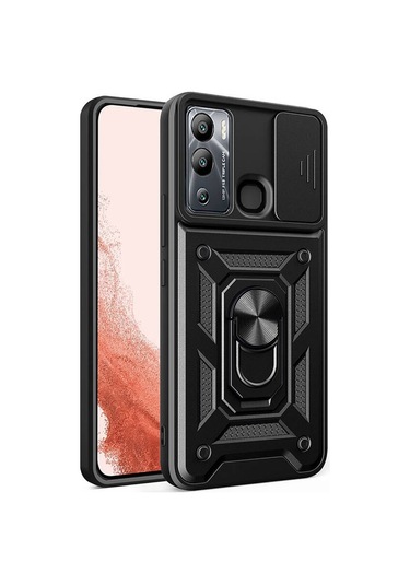 İnfinix Hot 20i Kılıf Manyetik Standlı Kamera Korumalı Yüzüklü Zırh Tank Kılıf Koruyucu Kapak