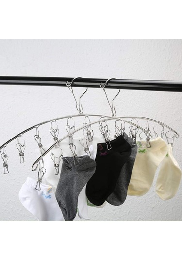 Paslanmaz Çelik Askılık - Çorap Kurutma Askısı - Havlular, İç Çamaşırları Ve Eşarplar İçin 10 Tutucu Klipsli Diğer