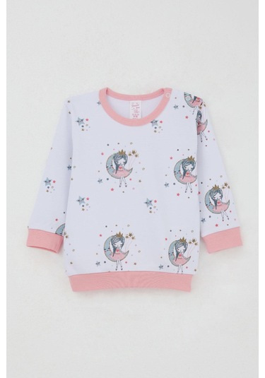 Breeze Kız Bebek Eşofman Takım Omuzdan Patlı Hayalci Kız Desenli 4 Ay-1 Yaş, Beyaz Beyaz