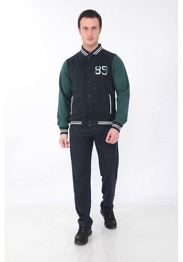 Erkek Kolej Ceket 3 Iplik Içi Fileli Kolej Ceket Lacivert Yeşil