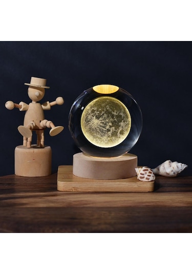 3d Galaxy Kristal Top Lamba Lazerler Yatak Odası Dekoru İçin Ahşap Tabanlı Gravür Gece Lambası,, Seçenekler: Galaxy Şeffaf