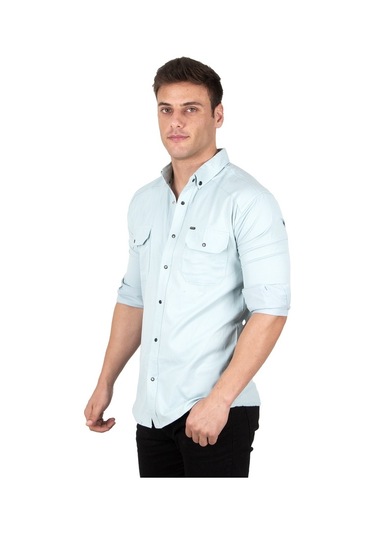 Deepsea Erkek Mint Yeşili Fitilli Çıtçıtlı Kot Gömlek 300421 Mint