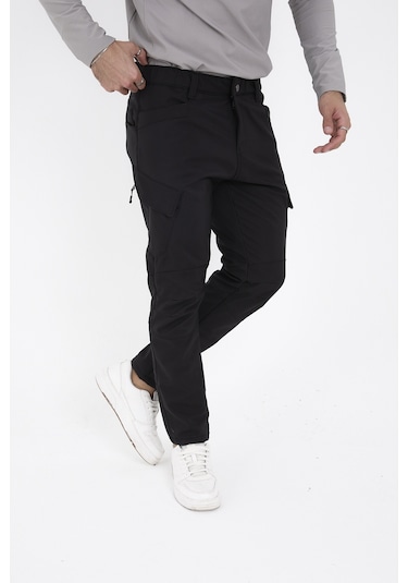 Camp Scoutland Camp593 Outdoor Softshell Su Ve Rüzgara Dayanıklı içi Polarlı Kışlık Erkek Siyah Taktik Pantolon Siyah